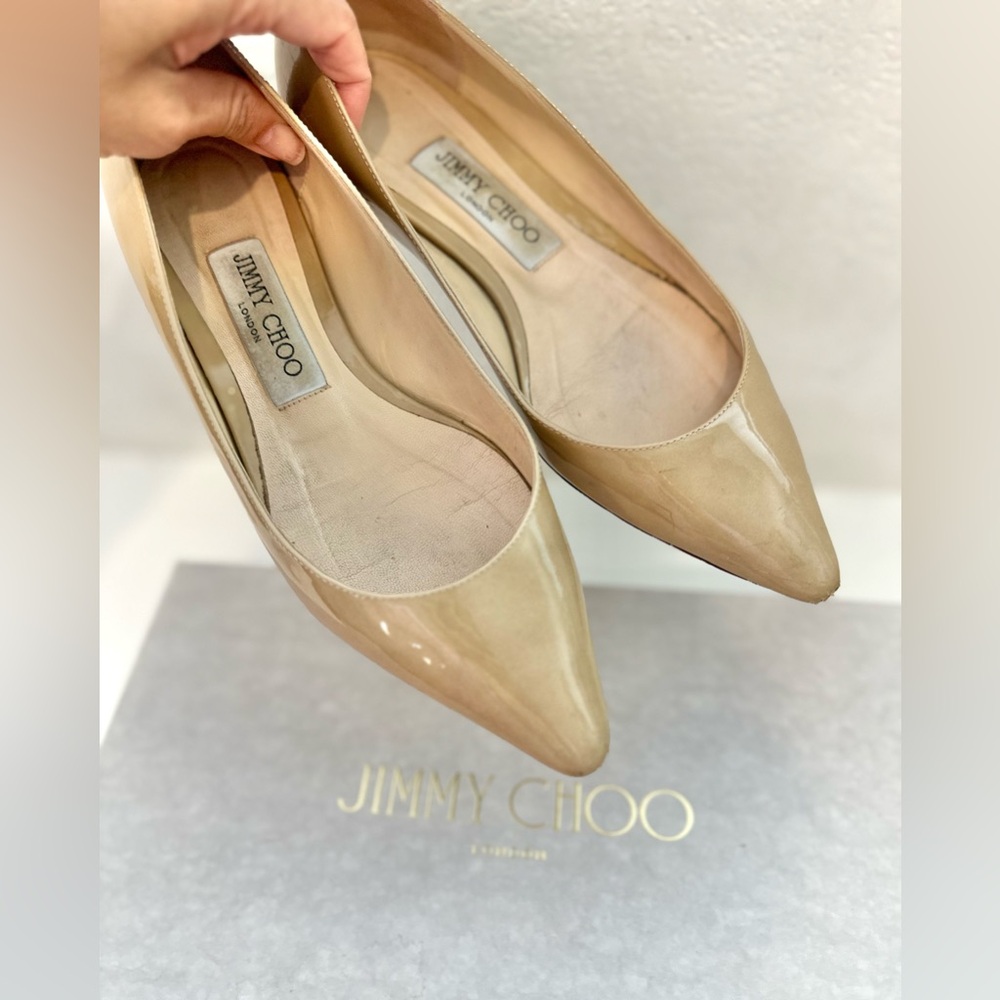 FIRM PRICE Auth JIMMY CHOO Nude Patent Leather Romy Flat, 35.5